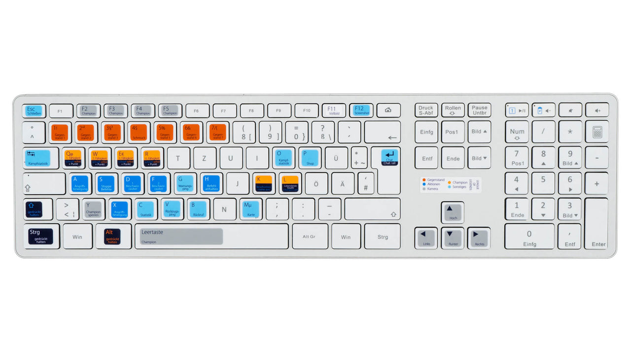 League of Legends Tastaturaufkleber Komplettansicht für PC/MAC mit deutschen Shortcuts/Tastaturbefehlen/Tastaturkürzeln | TasTutor