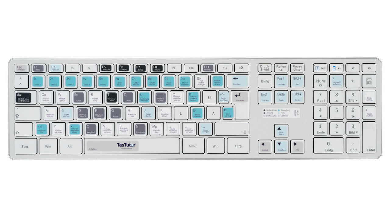 Lightroom Tastaturaufkleber Komplettansicht für PC/MAC mit deutschen Shortcuts/Tastaturbefehlen/Tastaturkürzeln | TasTutor