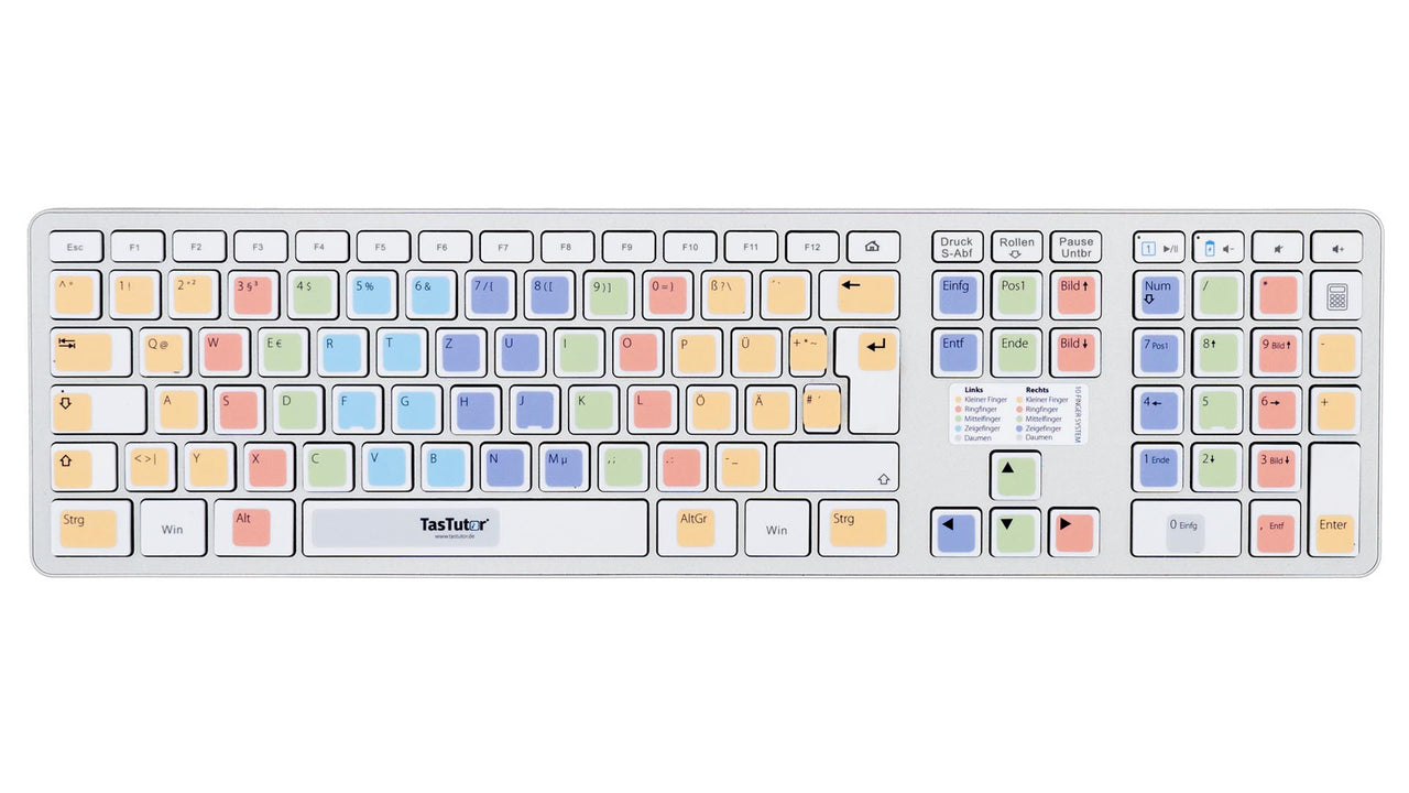 10 Finger System Tastaturaufkleber Komplettansicht für PC/MAC mit deutschen Shortcuts/Tastaturbefehlen/Tastaturkürzeln | TasTutor