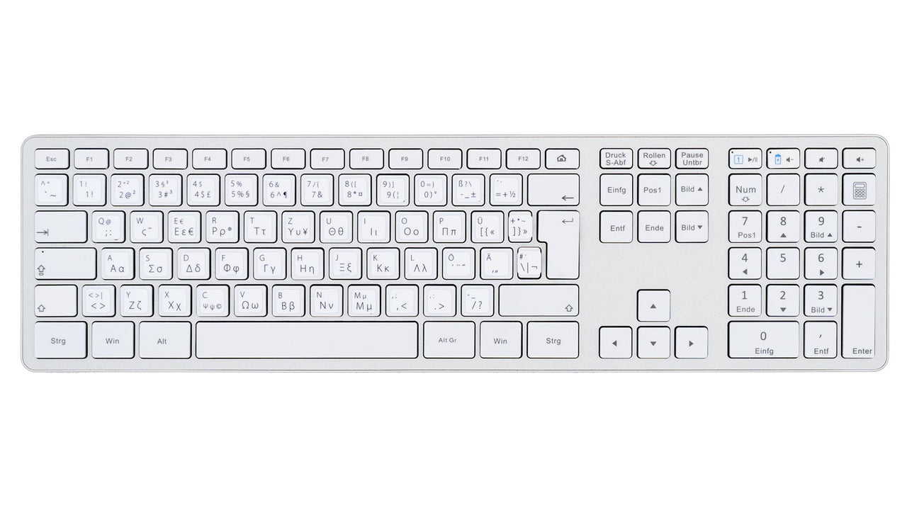 Griechische Tastaturaufkleber Komplettansicht für PC/MAC mit deutschen Shortcuts/Tastaturbefehlen/Tastaturkürzeln | TasTutor