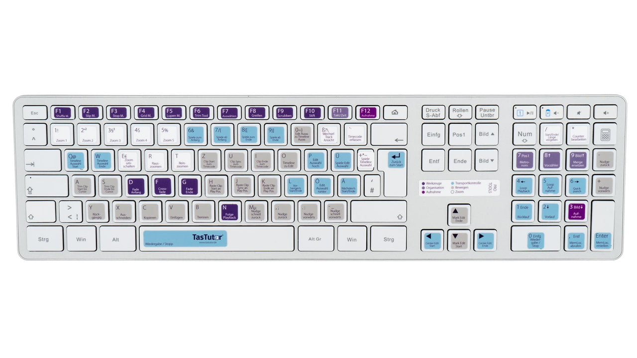 Pro Tools Tastaturaufkleber Komplettansicht für PC/MAC mit deutschen Shortcuts/Tastaturbefehlen/Tastaturkürzeln | TasTutor
