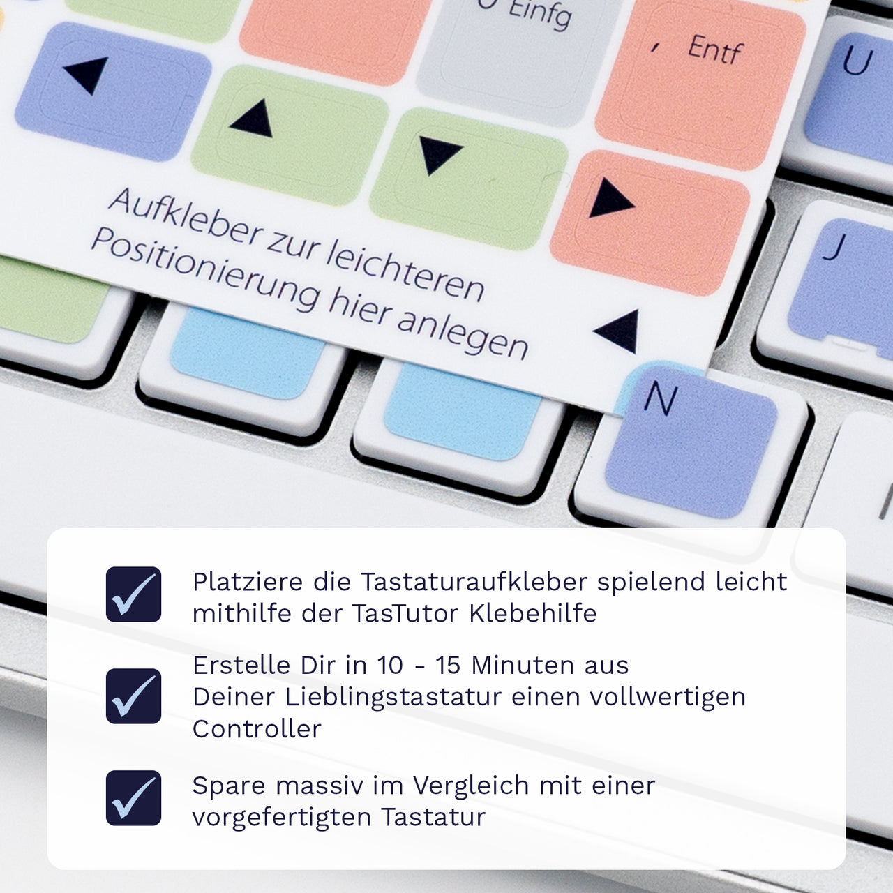 10 Finger System Tastaturaufkleber Klebehilfe für PC/MAC mit deutschen Shortcuts/Tastaturbefehlen/Tastaturkürzeln | TasTutor