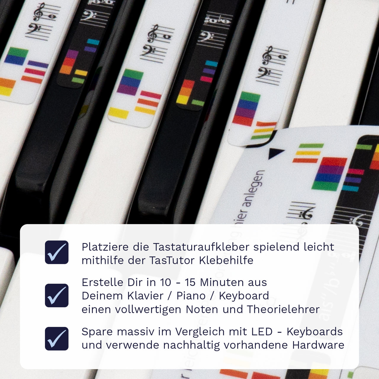 Piano/Klavier/Keyboard Tastaturaufkleber Klebehilfe mit deutschem und internationalen Notenbild/Quintenzirkel | TasTutor