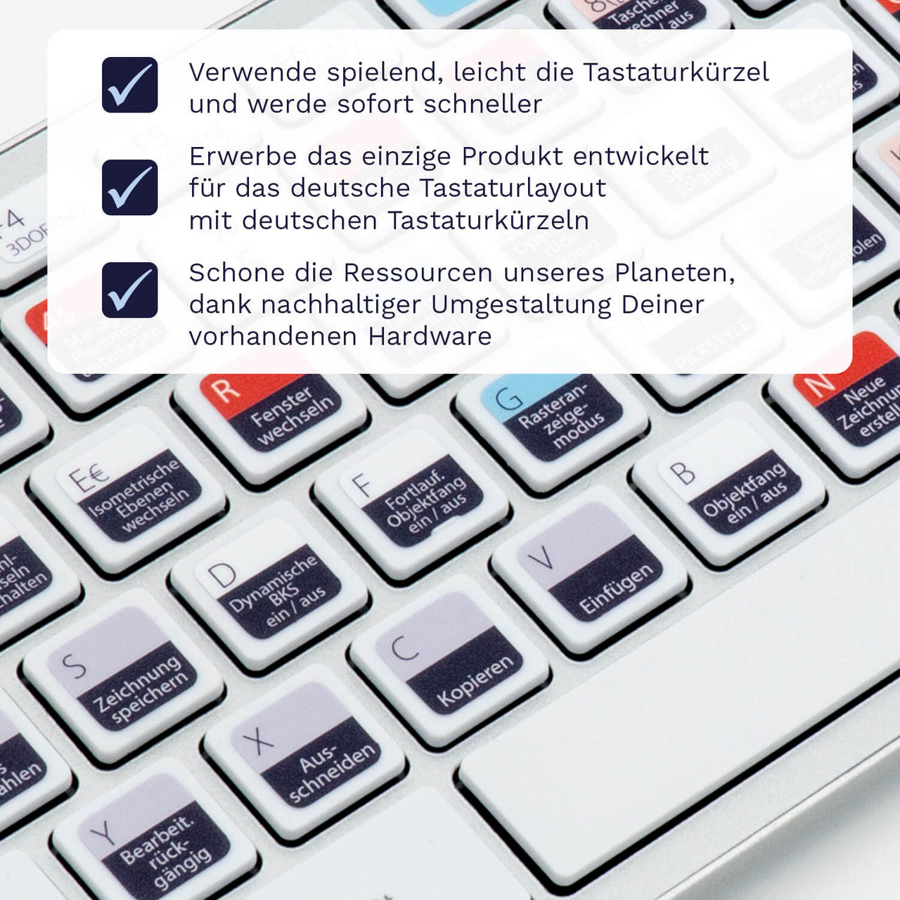 AutoCAD Tastaturaufkleber Nahansicht für PC/MAC mit deutschen Shortcuts/Tastaturbefehlen/Tastaturkürzeln | TasTutor