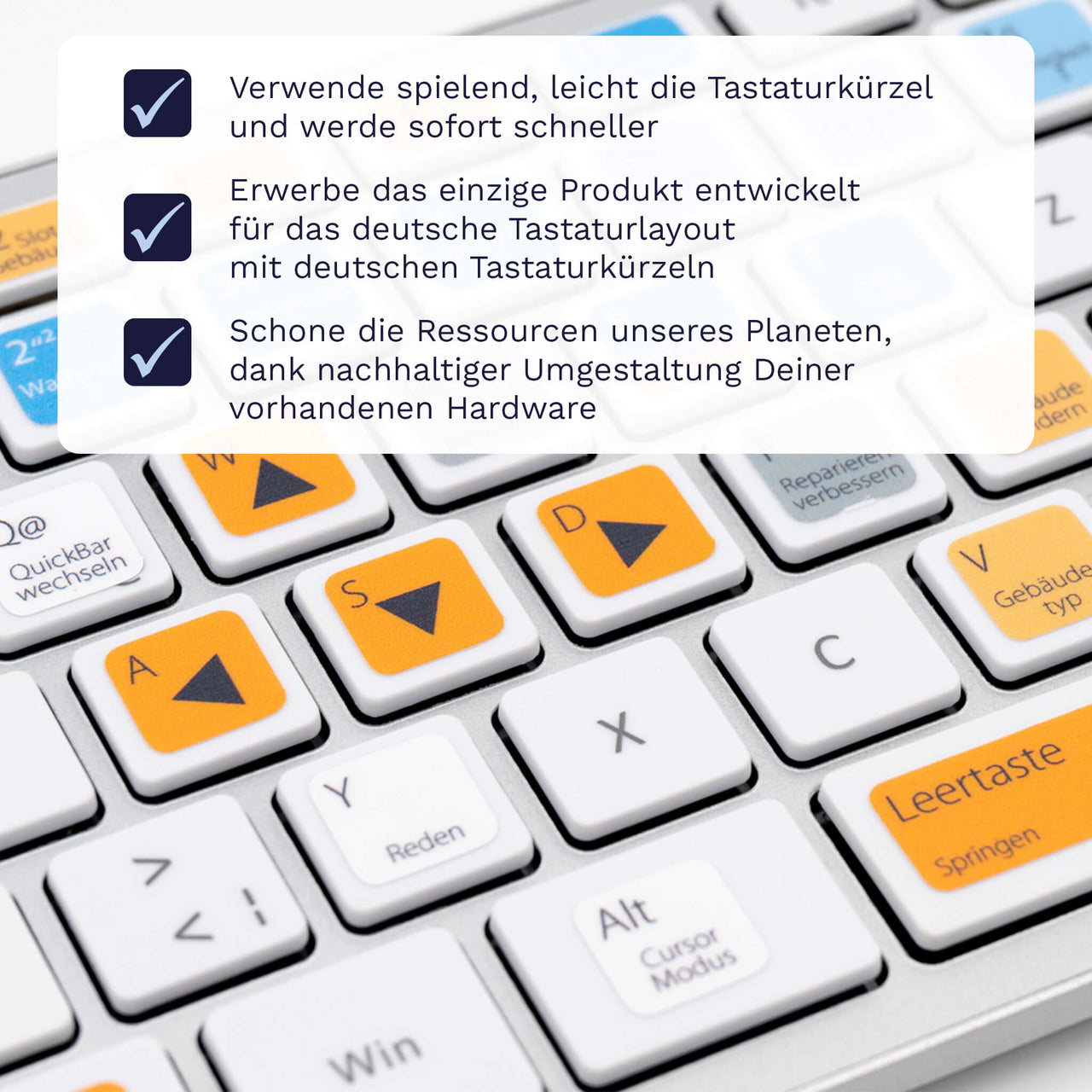 Fortnite Tastaturaufkleber Nahansicht für PC/MAC mit deutschen Shortcuts/Tastaturbefehlen/Tastaturkürzeln | TasTutor