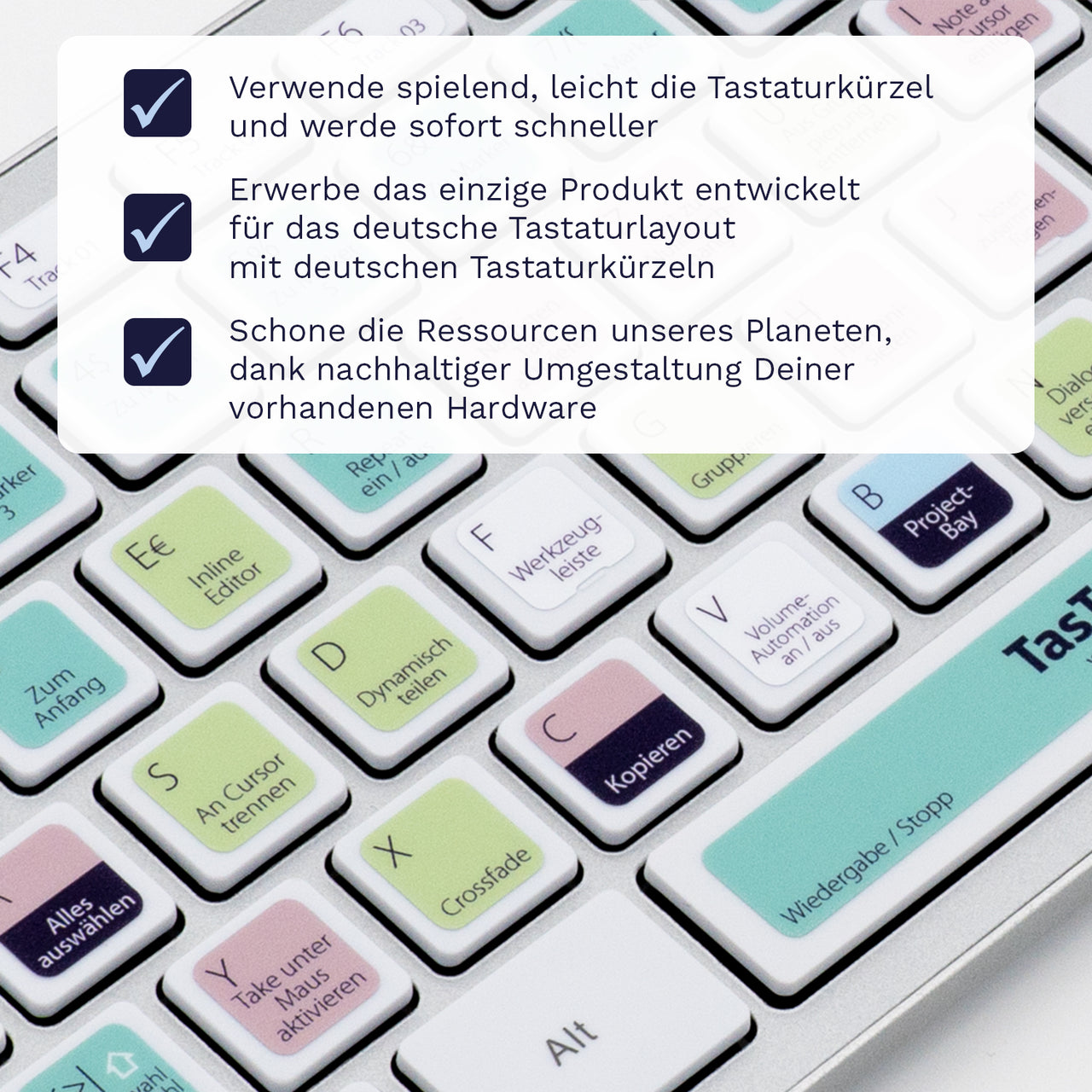 Reaper Tastaturaufkleber Nahansicht für PC/MAC mit deutschen Shortcuts/Tastaturbefehlen/Tastaturkürzeln | TasTutor
