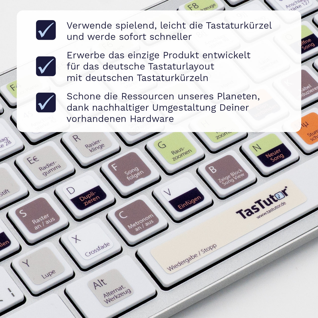 Reason Tastaturaufkleber Nahansicht für PC/MAC mit deutschen Shortcuts/Tastaturbefehlen/Tastaturkürzeln | TasTutor