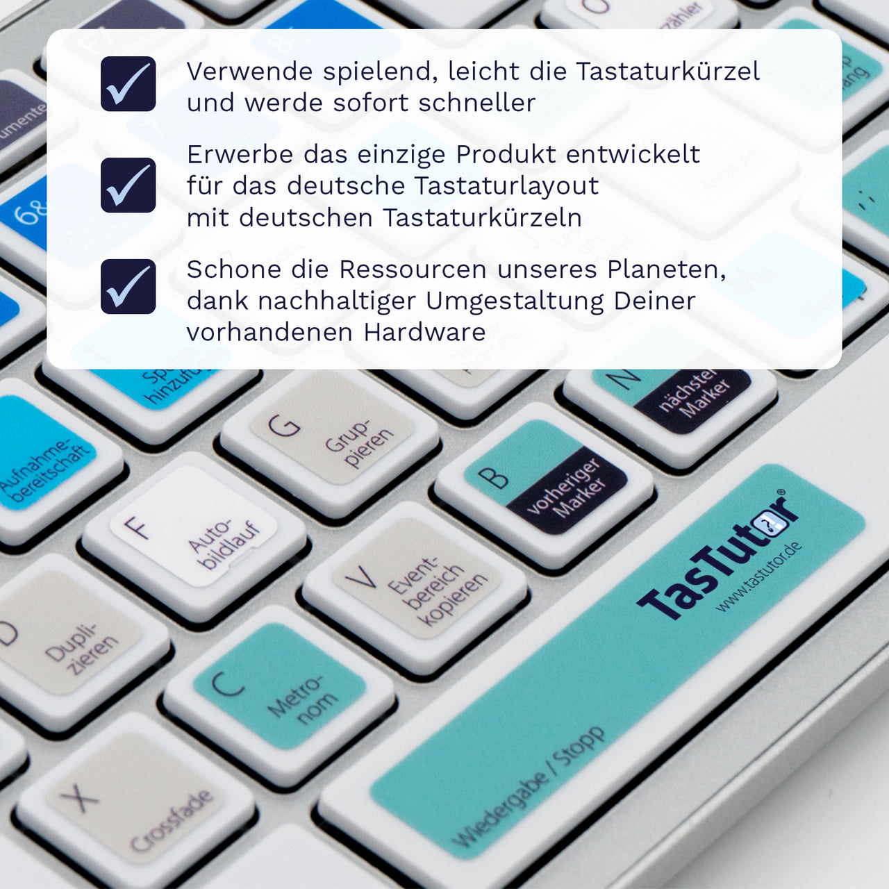 Studio One Tastaturaufkleber Legendenaufkleber für PC/MAC mit deutschen Shortcuts/Tastaturbefehlen/Tastaturkürzeln | TasTutor