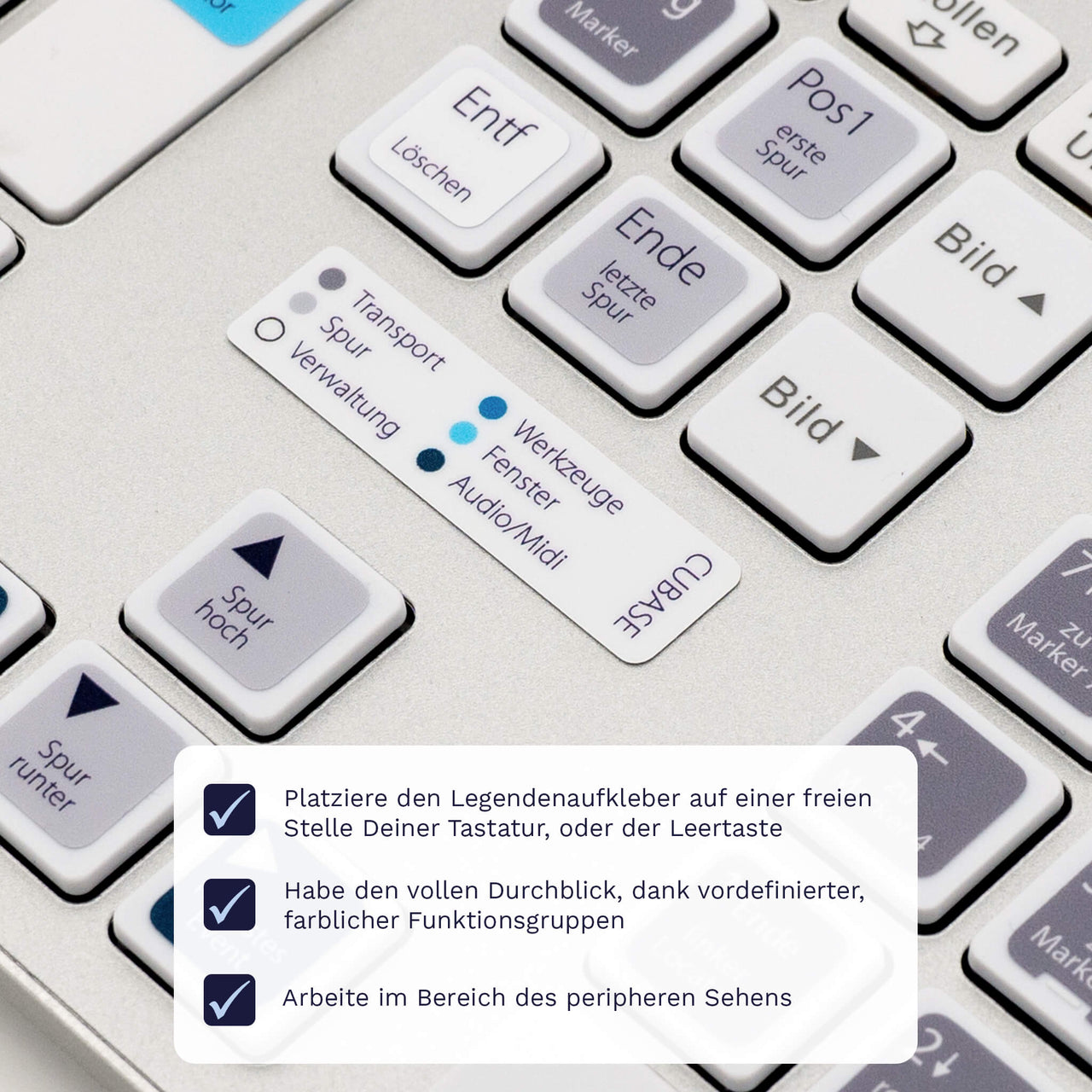 Cubase Tastaturaufkleber Legendenaufkleber für PC/MAC mit deutschen Shortcuts/Tastaturbefehlen/Tastaturkürzeln | TasTutor