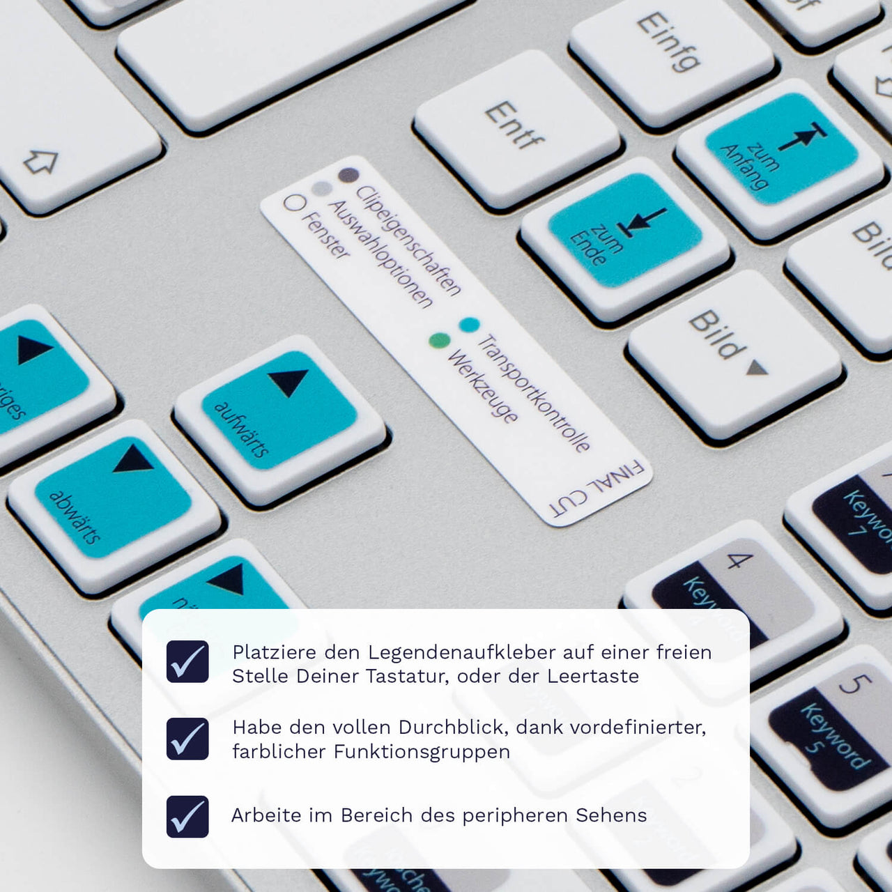 Final Cut Tastaturaufkleber Legendenaufkleber für MAC mit deutschen Shortcuts/Tastaturbefehlen/Tastaturkürzeln | TasTutor