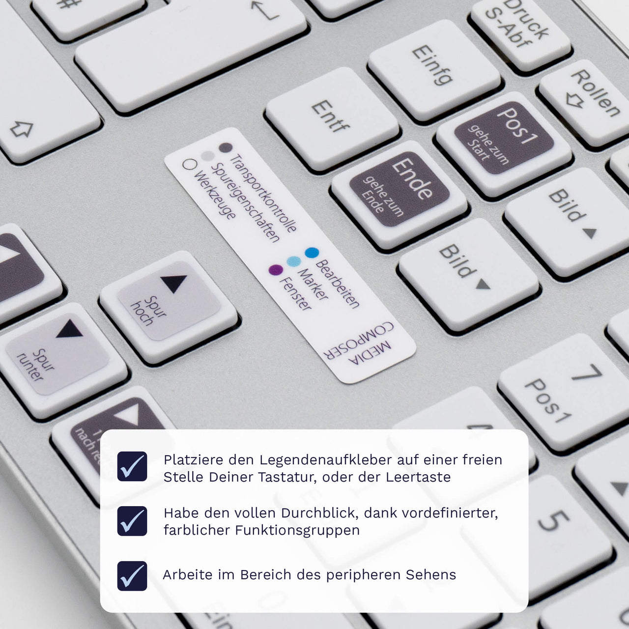 Media Composer Tastaturaufkleber Legendenaufkleber für PC/MAC mit deutschen Shortcuts/Tastaturbefehlen/Tastaturkürzeln | TasTutor