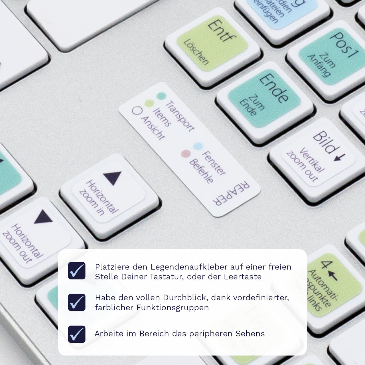 Reaper Tastaturaufkleber Legendenaufkleber für PC/MAC mit deutschen Shortcuts/Tastaturbefehlen/Tastaturkürzeln | TasTutor