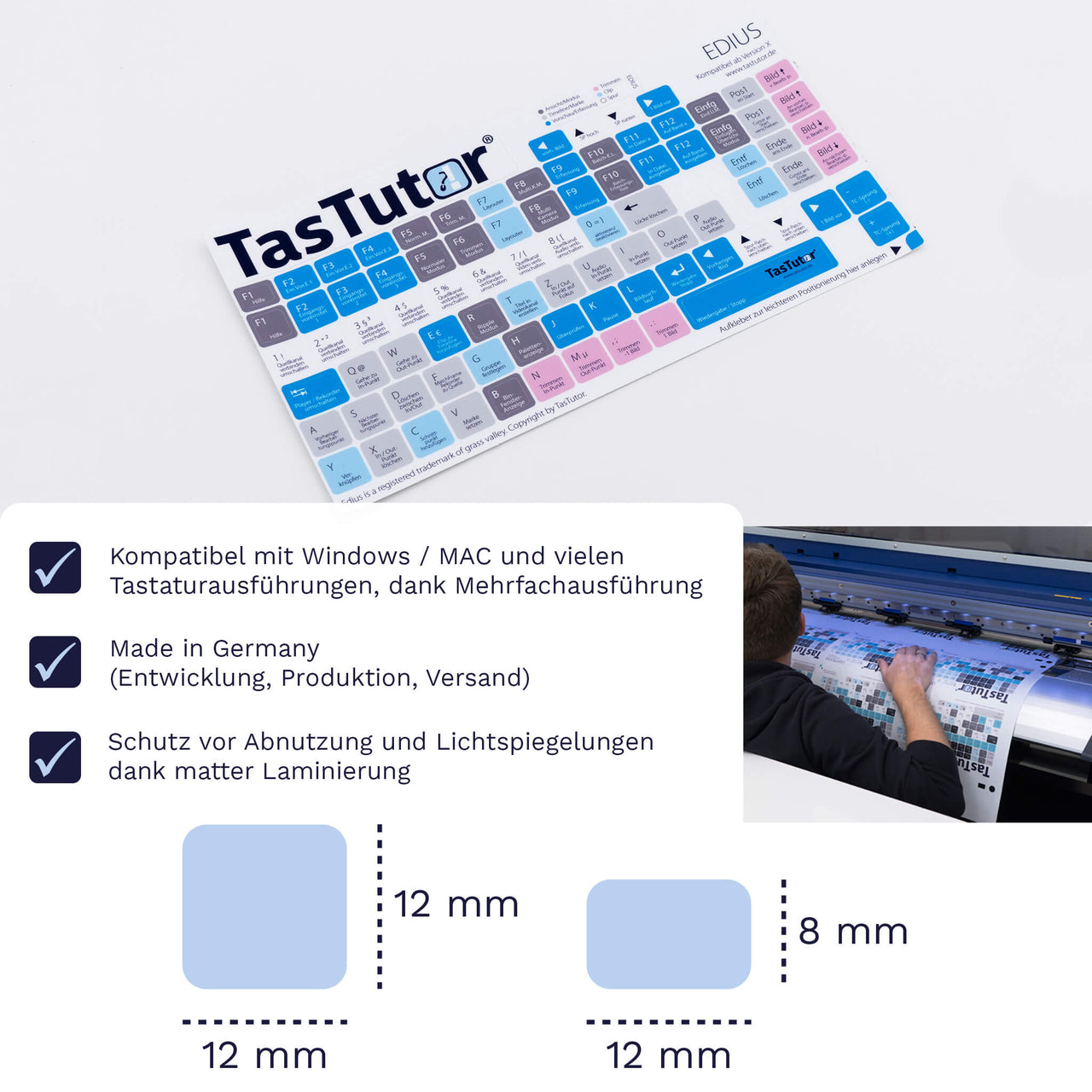 Edius Tastaturaufkleber Aufkleber Bogen für PC mit deutschen Shortcuts/Tastaturbefehlen/Tastaturkürzeln | TasTutor