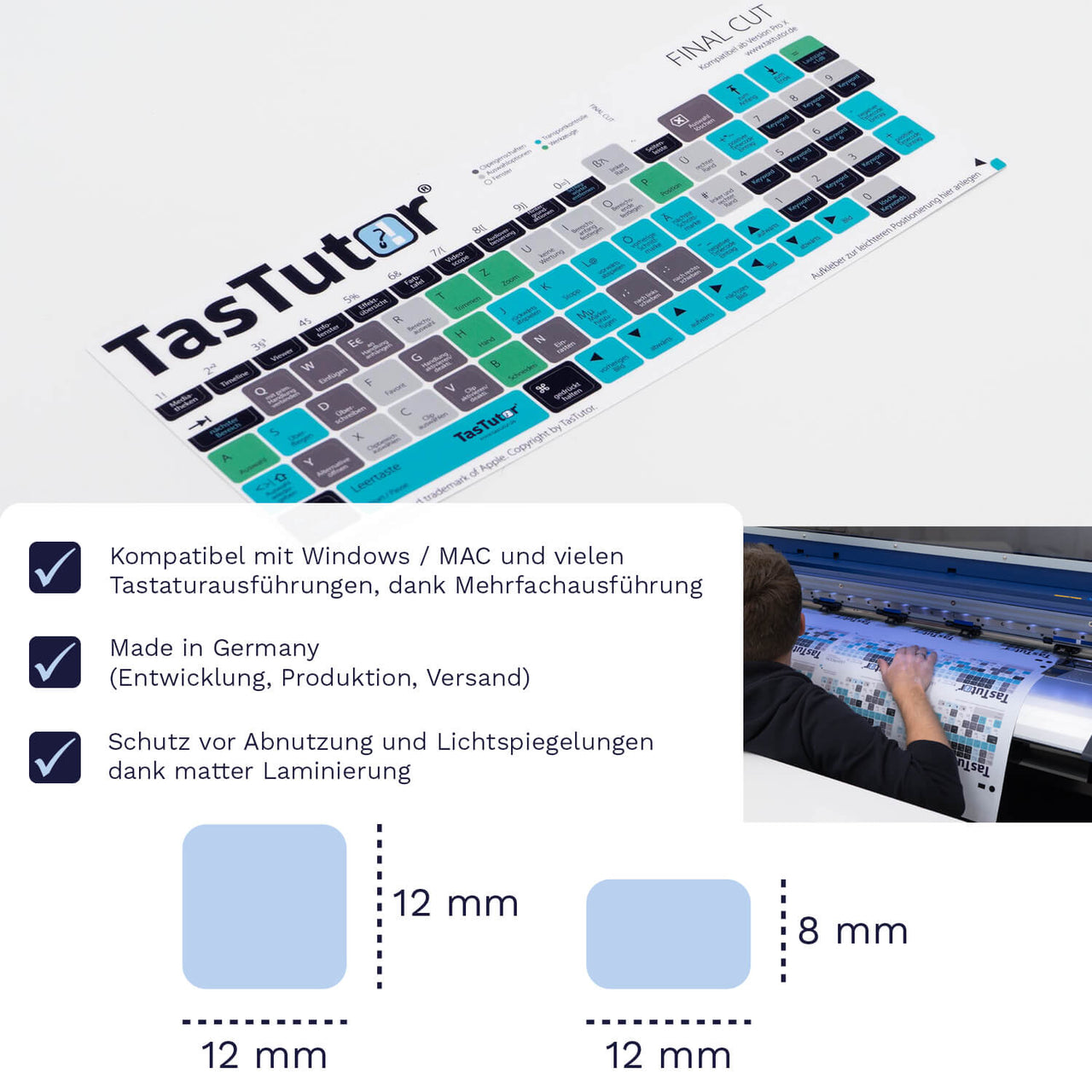 Final Cut Tastaturaufkleber Aufkleber Bogen für MAC mit deutschen Shortcuts/Tastaturbefehlen/Tastaturkürzeln | TasTutor