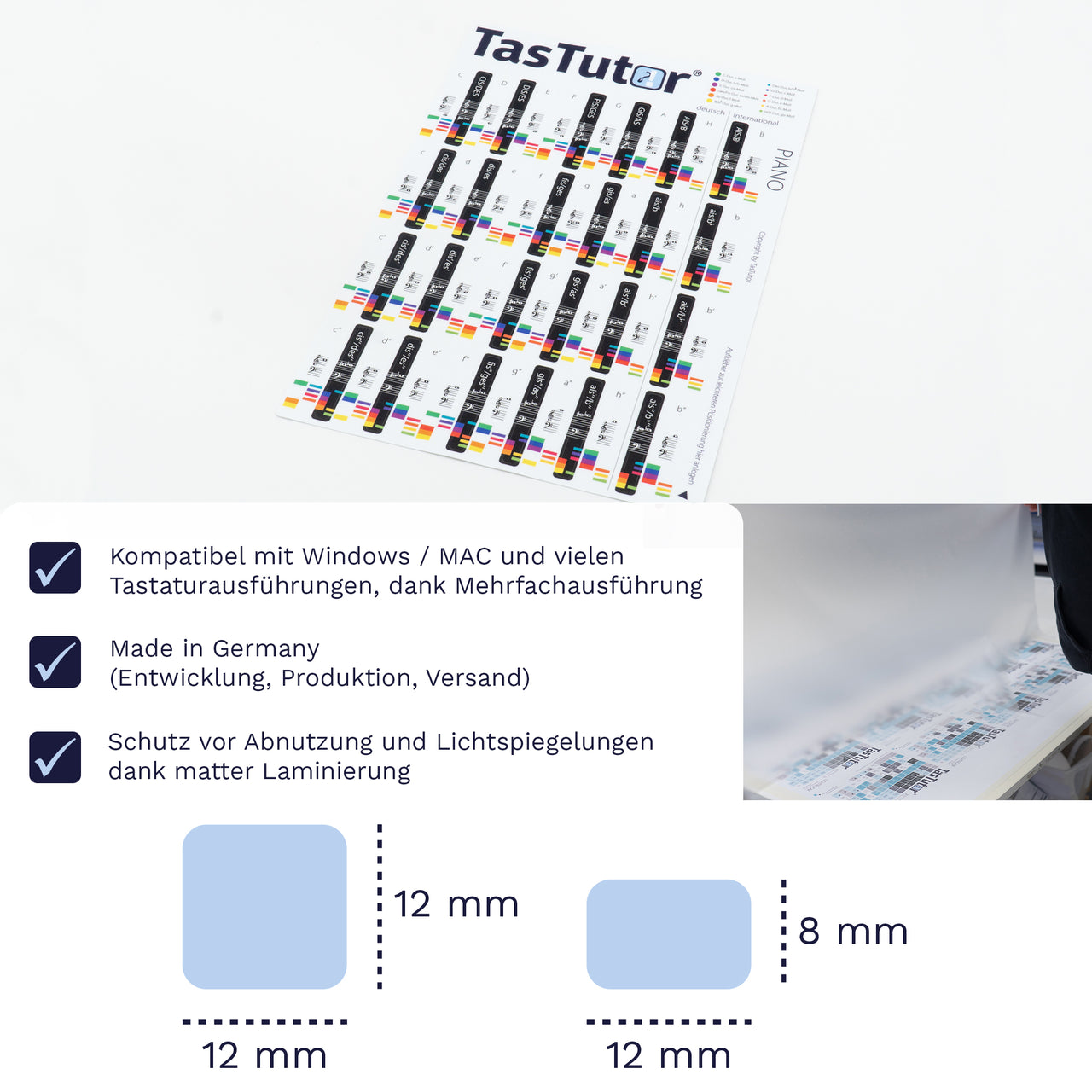 Piano/Klavier/Keyboard Tastaturaufkleber Aufkleberbogen mit deutschem und internationalen Notenbild/Quintenzirkel | TasTutor