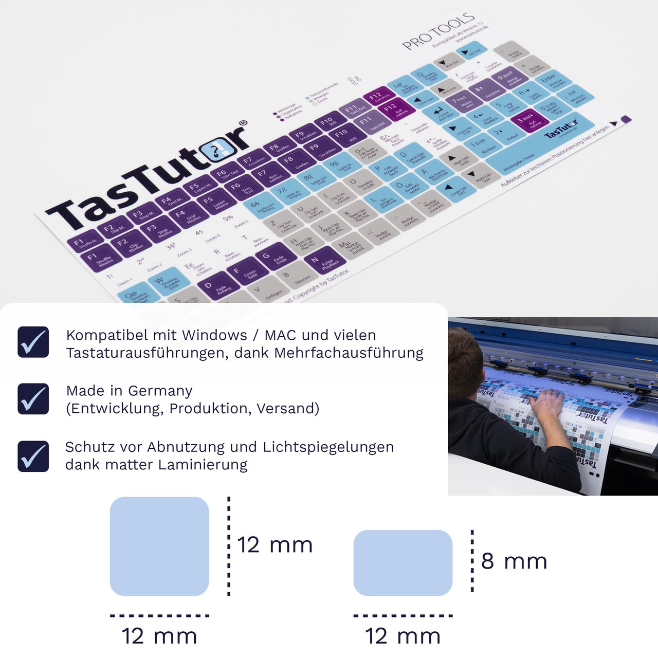 Pro Tools Tastaturaufkleber Aufkleber Bogen für PC/MAC mit deutschen Shortcuts/Tastaturbefehlen/Tastaturkürzeln | TasTutor