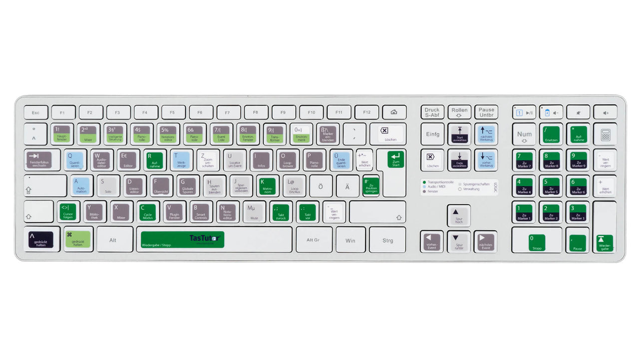 Logic Tastaturaufkleber Komplettansicht für MAC mit deutschen Shortcuts/Tastaturbefehlen/Tastaturkürzeln | TasTutor