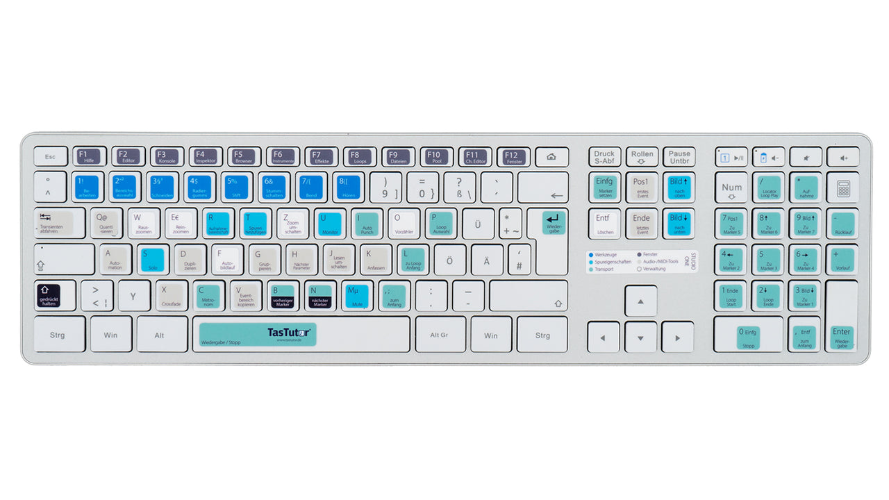 Studio One Tastaturaufkleber Komplettansicht für PC/MAC mit deutschen Shortcuts/Tastaturbefehlen/Tastaturkürzeln | TasTutor