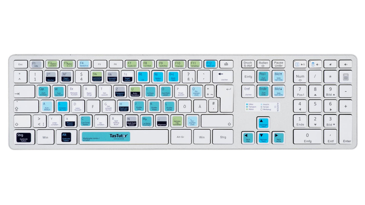 Audition Tastaturaufkleber Komplettansicht für PC/MAC mit deutschen Shortcuts/Tastaturbefehlen/Tastaturkürzeln | TasTutor