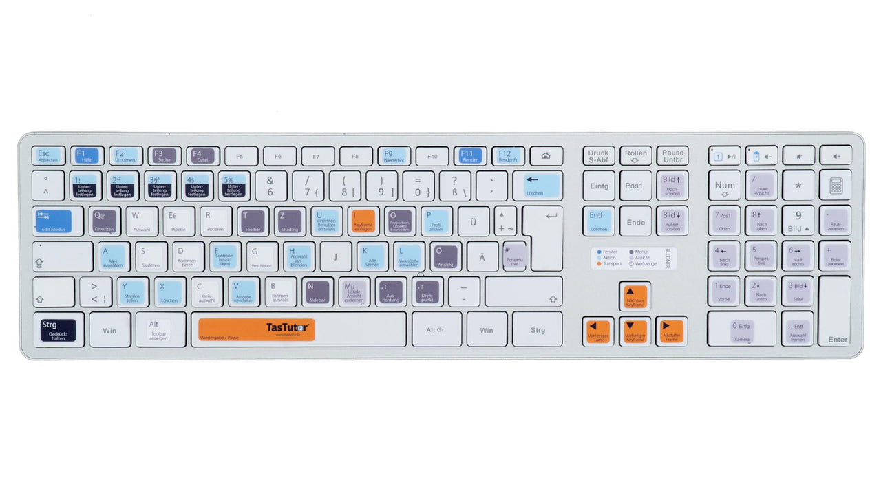 Blender Tastaturaufkleber Komplettansicht für PC/MAC mit deutschen Shortcuts/Tastaturbefehlen/Tastaturkürzeln | TasTutor