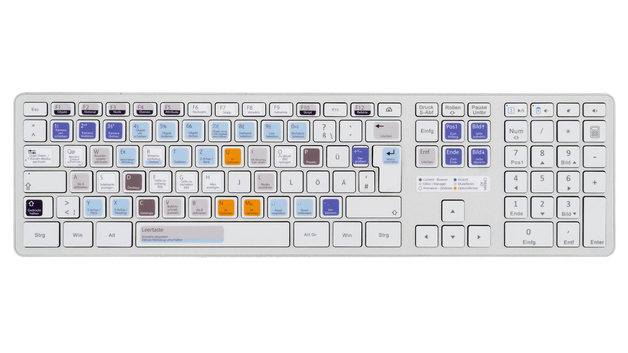 Cinema 4D Tastaturaufkleber Komplettansicht für PC/MAC mit deutschen Shortcuts/Tastaturbefehlen/Tastaturkürzeln | TasTutor