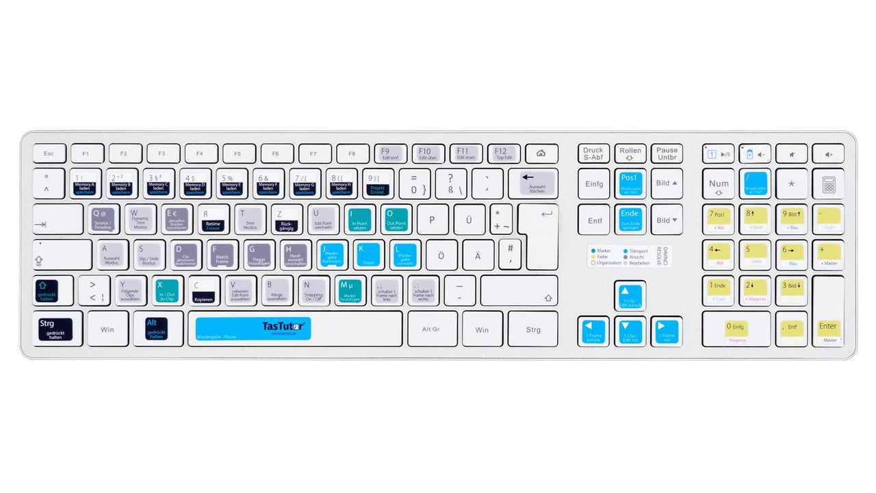 Davinci Resolve Tastaturaufkleber Komplettansicht für PC/MAC mit deutschen Shortcuts/Tastaturbefehlen/Tastaturkürzeln | TasTutor