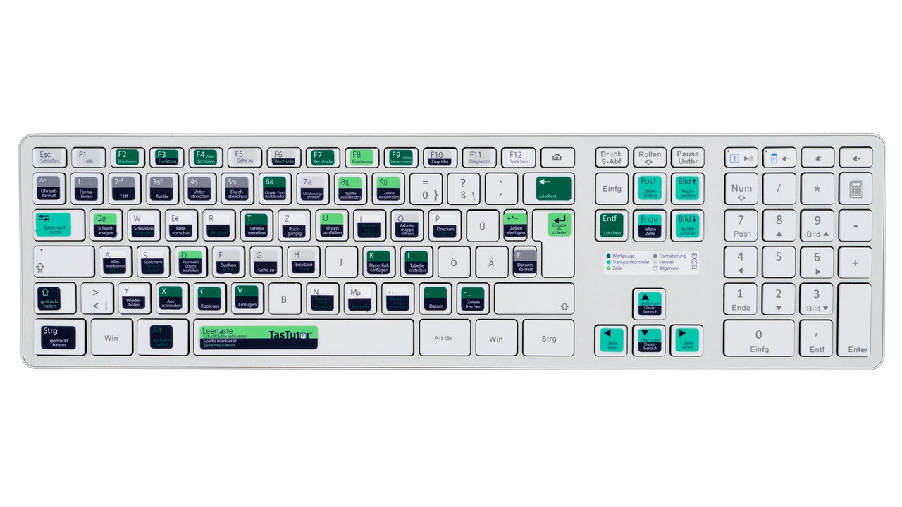 Excel Tastaturaufkleber Komplettansicht für PC/MAC mit deutschen Shortcuts/Tastaturbefehlen/Tastaturkürzeln | TasTutor