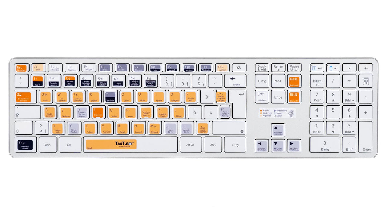 Illustrator Tastaturaufkleber Komplettansicht für PC/MAC mit deutschen Shortcuts/Tastaturbefehlen/Tastaturkürzeln | TasTutor