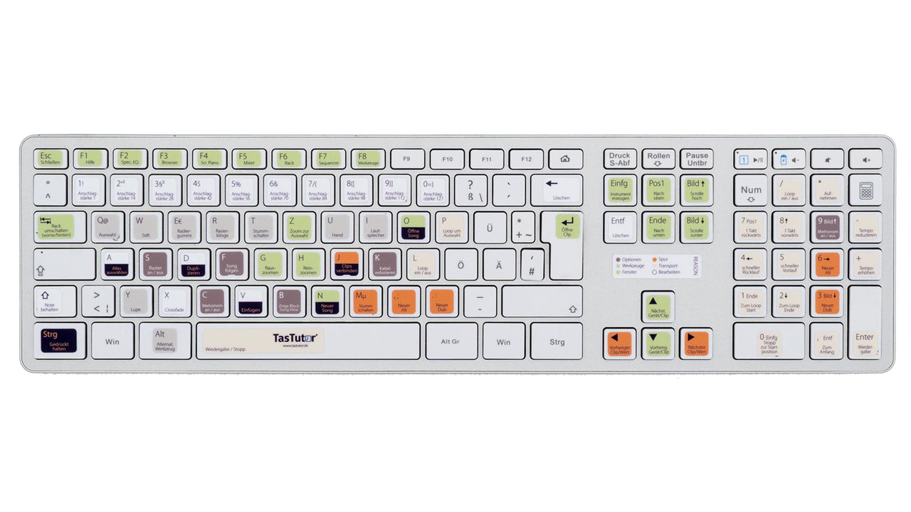 Reason Tastaturaufkleber Komplettansicht für PC/MAC mit deutschen Shortcuts/Tastaturbefehlen/Tastaturkürzeln | TasTutor