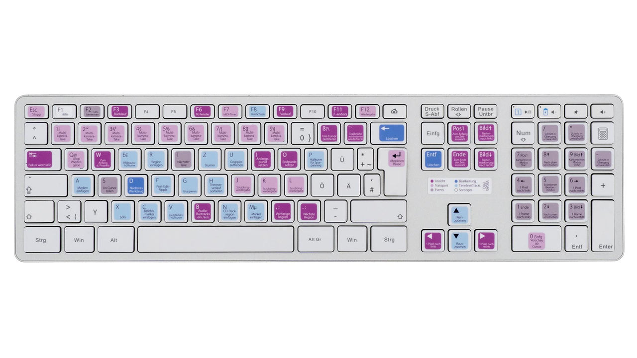 Vegas Pro Tastaturaufkleber Komplettansicht für PC mit deutschen Shortcuts/Tastaturbefehlen/Tastaturkürzeln | TasTutor