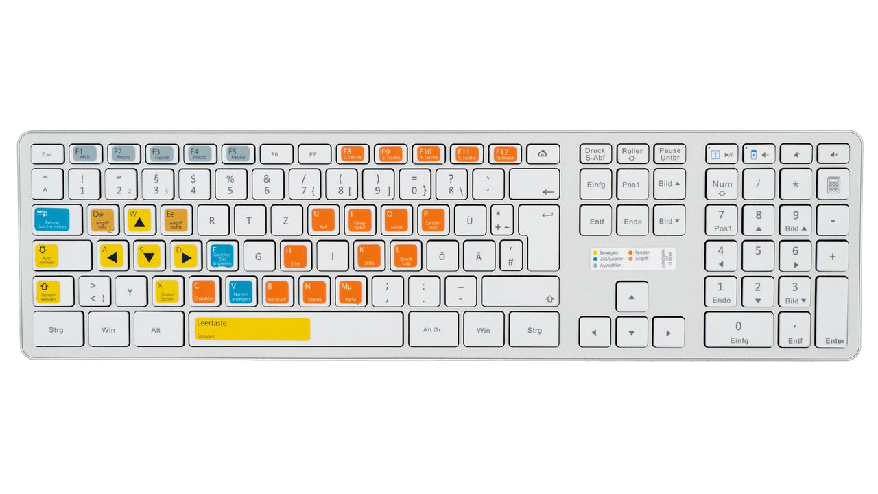World of Warcraft Tastaturaufkleber Komplettansicht für PC/MAC mit deutschen Shortcuts/Tastaturbefehlen/Tastaturkürzeln | TasTutor