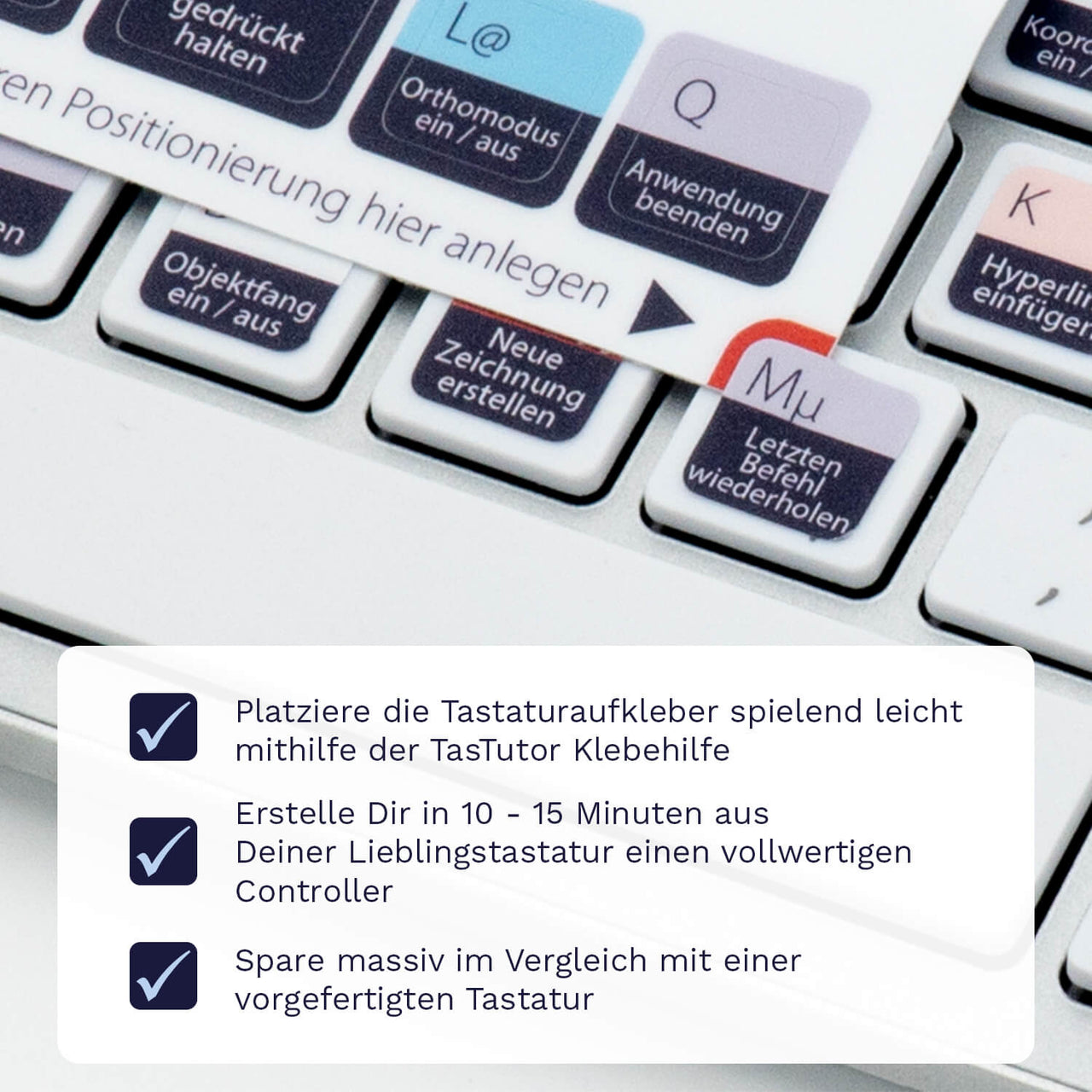 AutoCAD Tastaturaufkleber Klebehilfe für PC/MAC mit deutschen Shortcuts/Tastaturbefehlen/Tastaturkürzeln | TasTutor