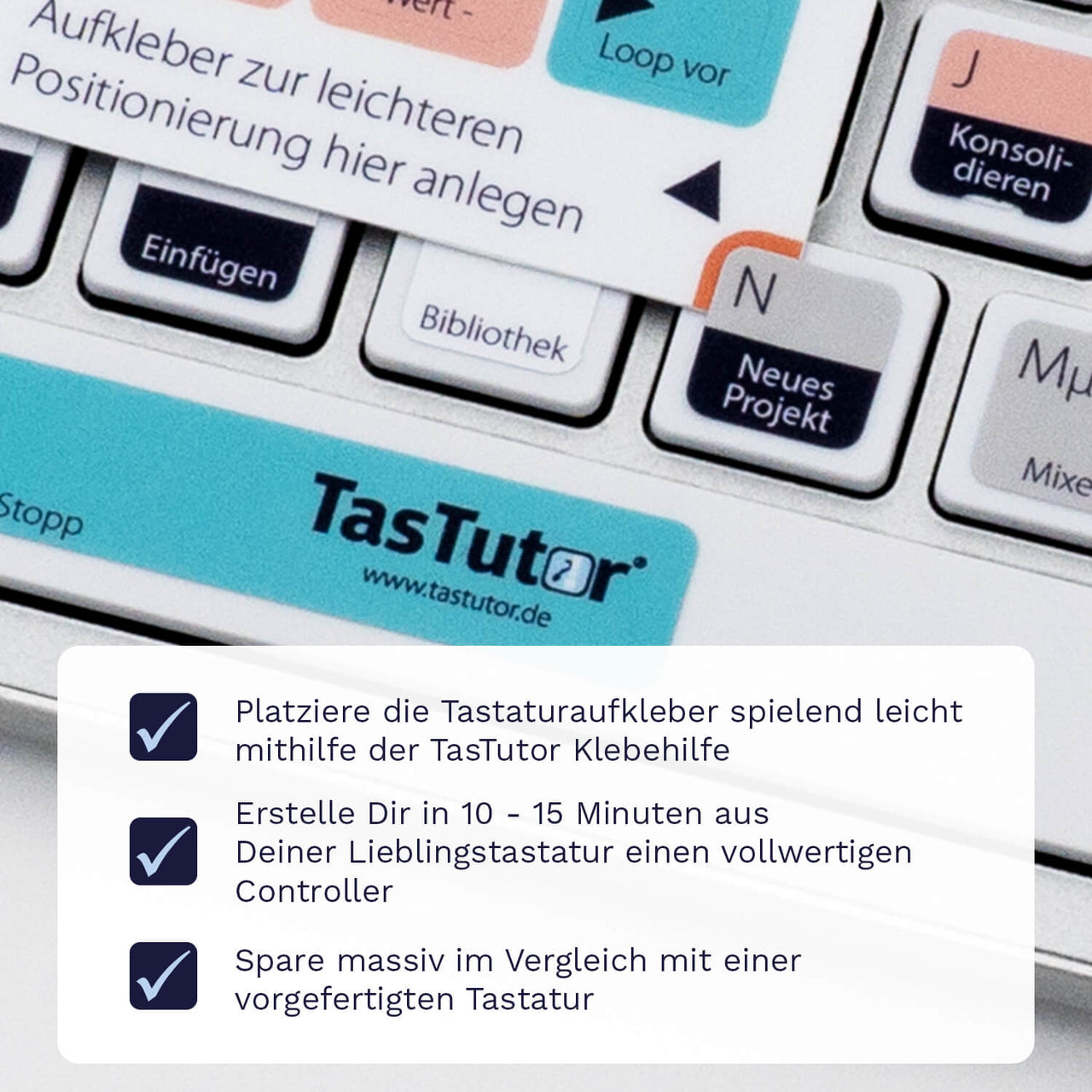 Bitwig Studio Tastaturaufkleber Klebehilfe für PC/MAC mit deutschen Shortcuts/Tastaturbefehlen/Tastaturkürzeln | TasTutor