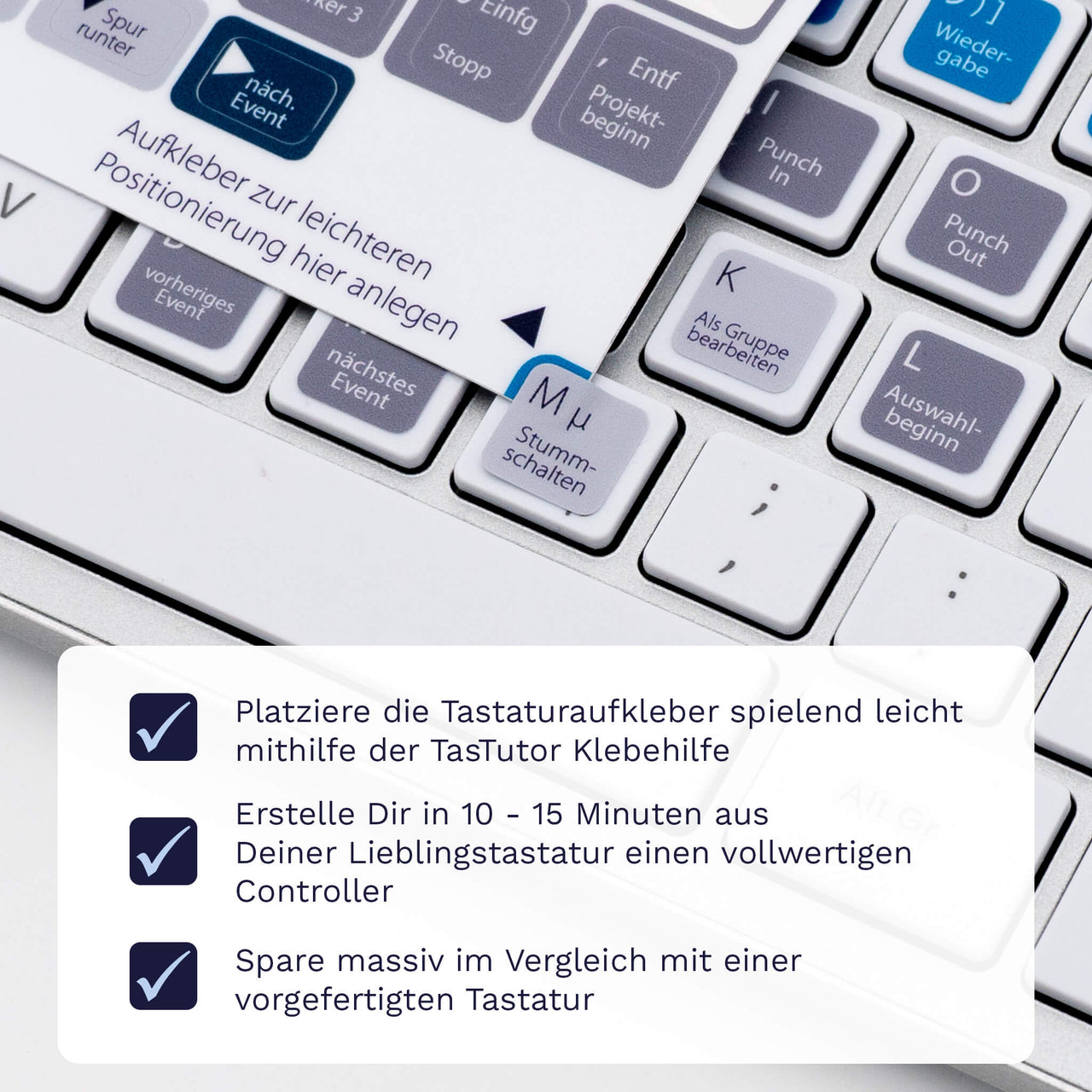 Cubase Tastaturaufkleber Klebehilfe für PC/MAC mit deutschen Shortcuts/Tastaturbefehlen/Tastaturkürzeln | TasTutor