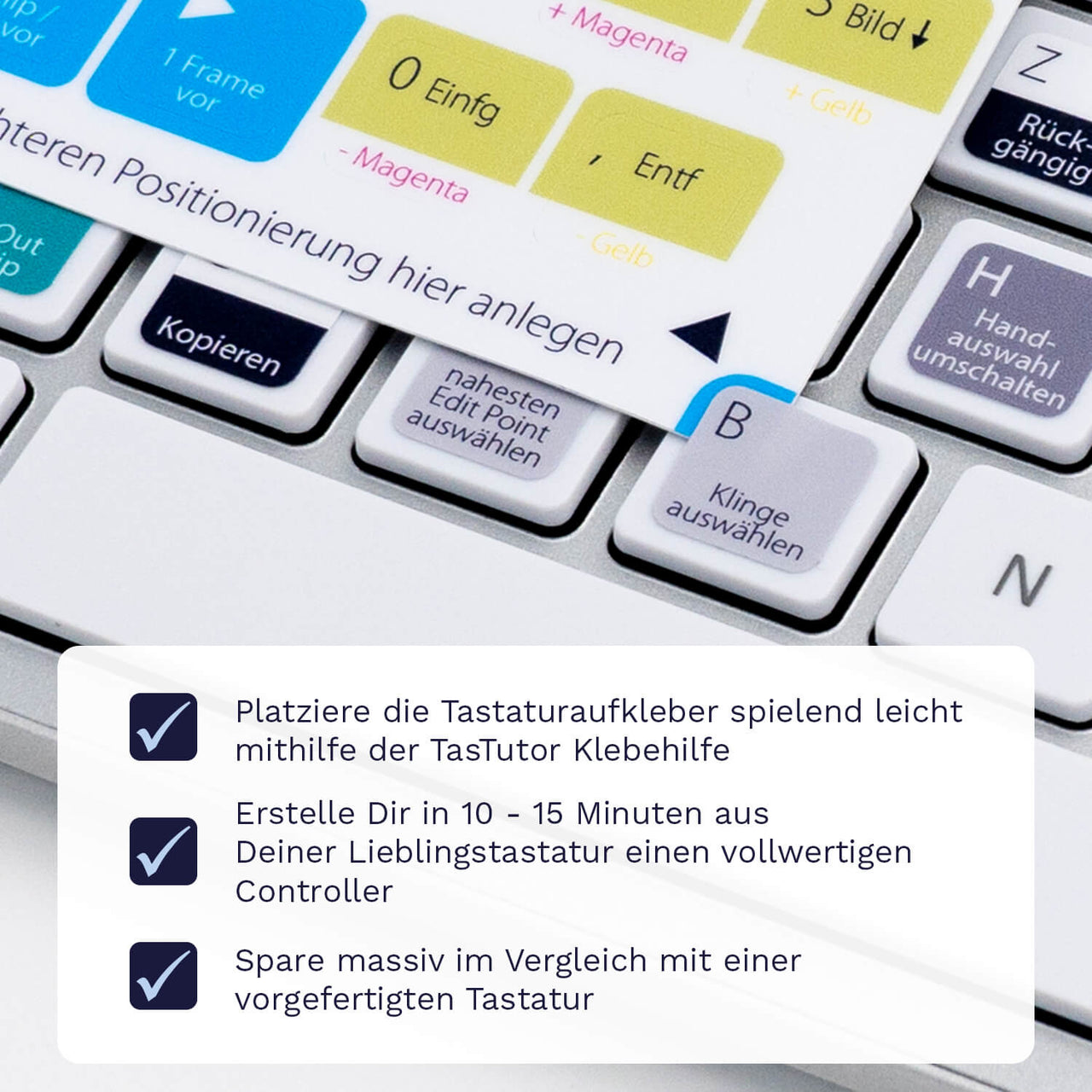 Davinci Resolve Tastaturaufkleber Klebehilfe für PC/MAC mit deutschen Shortcuts/Tastaturbefehlen/Tastaturkürzeln | TasTutor