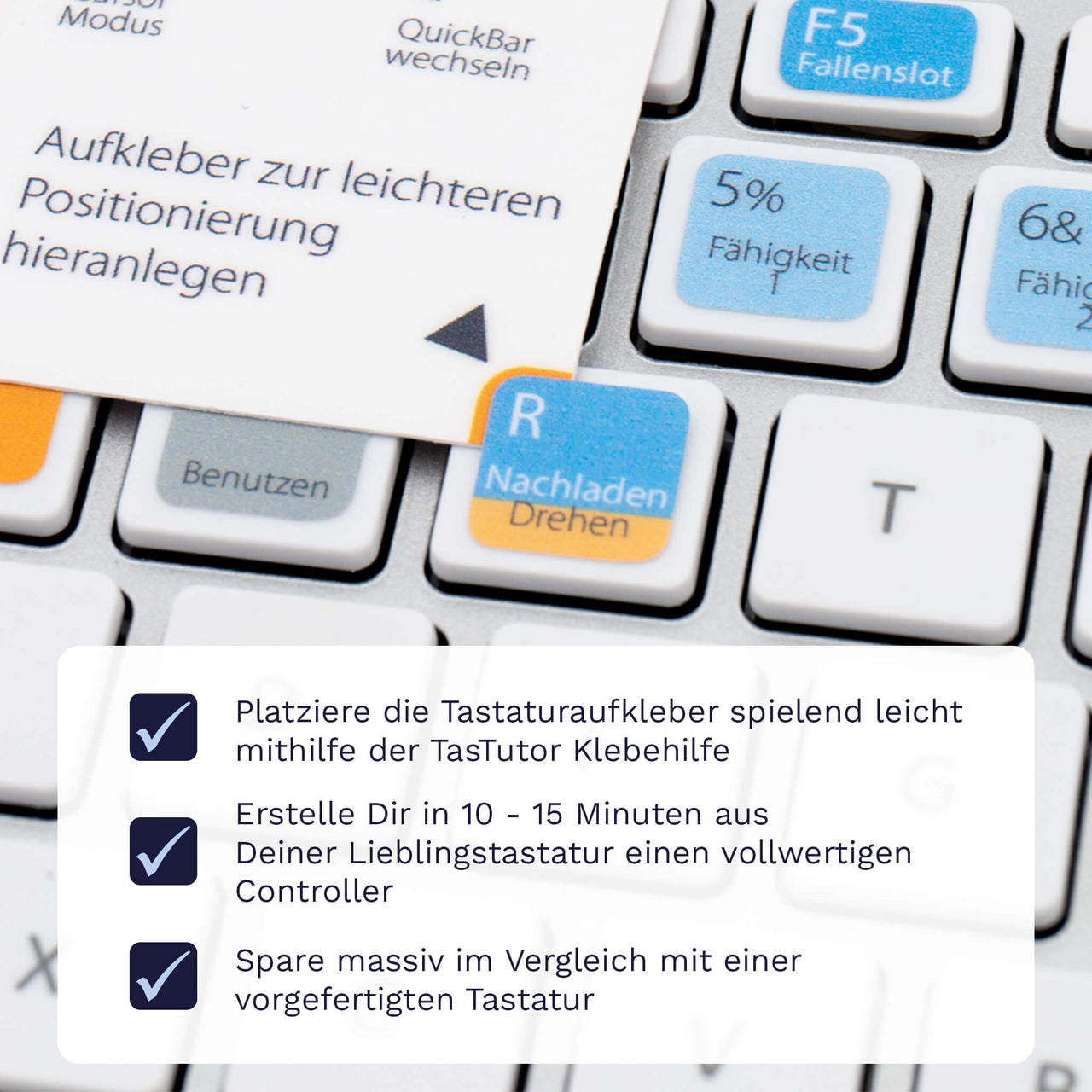 Fortnite Tastaturaufkleber Klebehilfe für PC/MAC mit deutschen Shortcuts/Tastaturbefehlen/Tastaturkürzeln | TasTutor