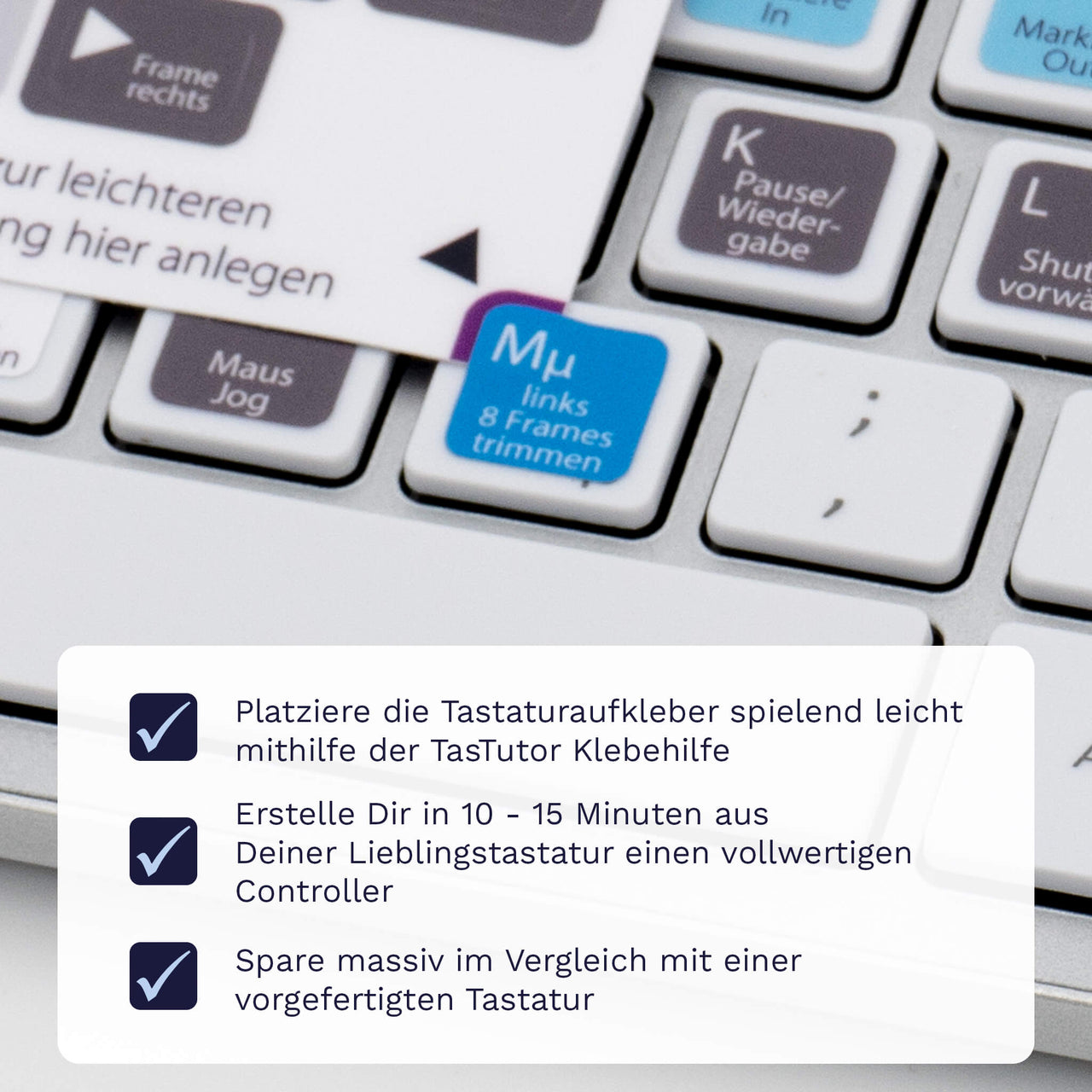 Media Composer Tastaturaufkleber Klebehilfe für PC/MAC mit deutschen Shortcuts/Tastaturbefehlen/Tastaturkürzeln | TasTutor