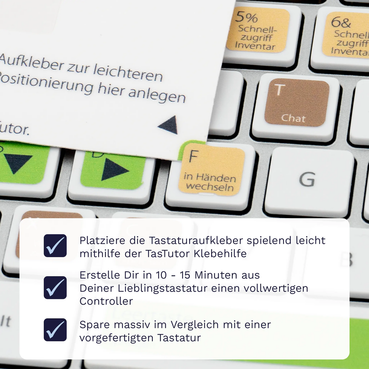Minecraft Tastaturaufkleber Klebehilfe für PC/MAC mit deutschen Shortcuts/Tastaturbefehlen/Tastaturkürzeln | TasTutor