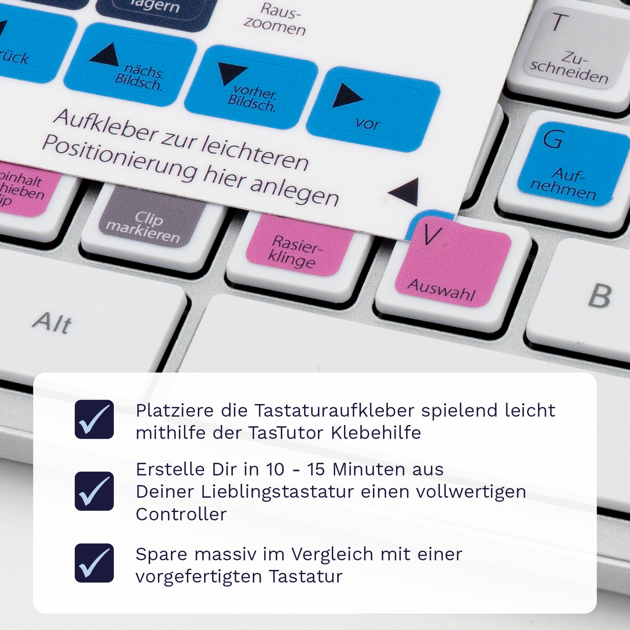 Premiere Tastaturaufkleber Klebehilfe für PC/MAC mit deutschen Shortcuts/Tastaturbefehlen/Tastaturkürzeln | TasTutor