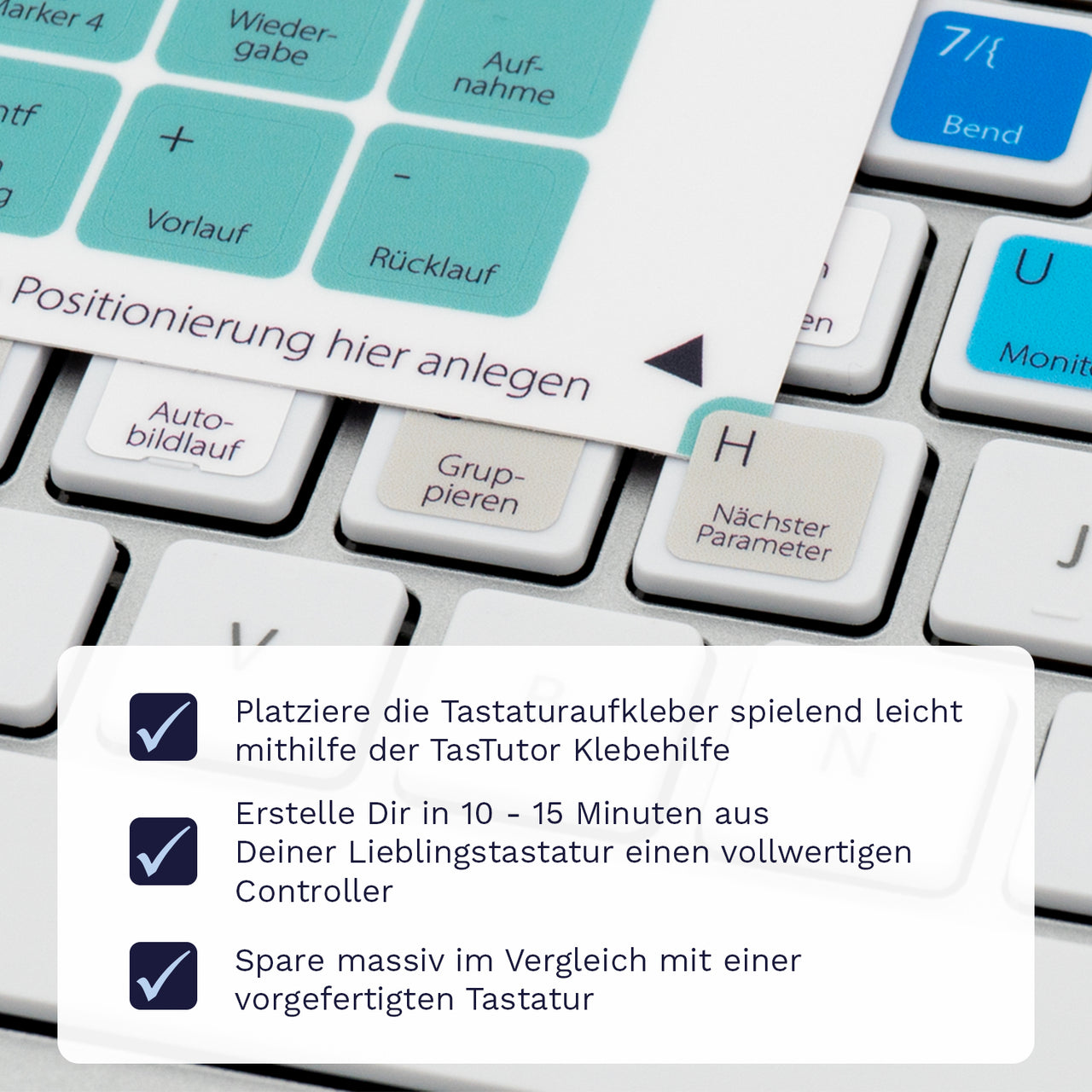 Studio One Tastaturaufkleber Nahansicht für PC/MAC mit deutschen Shortcuts/Tastaturbefehlen/Tastaturkürzeln | TasTutor