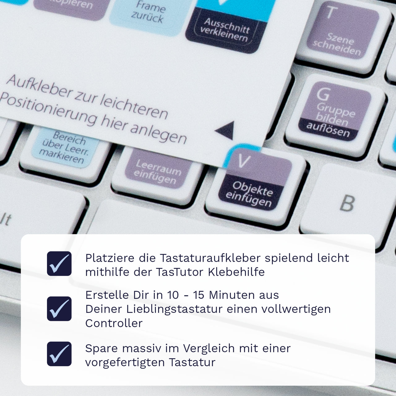 Video Deluxe Tastaturaufkleber Klebehilfe für PC mit deutschen Shortcuts/Tastaturbefehlen/Tastaturkürzeln | TasTutor