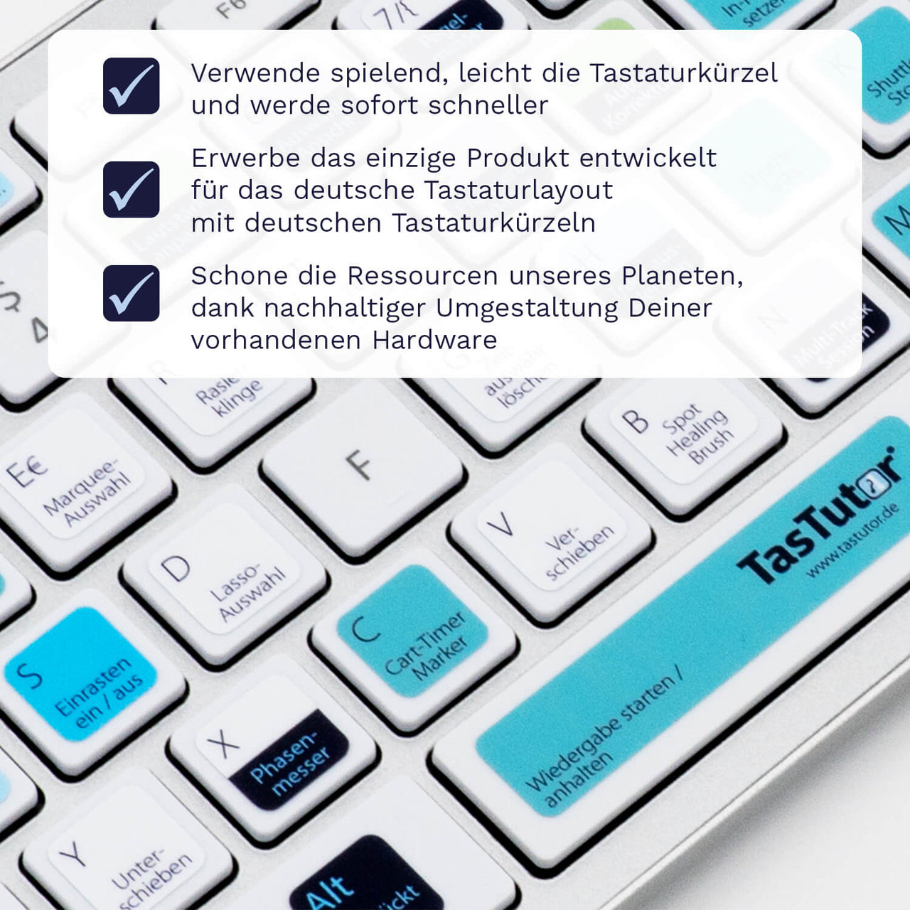 Audition Tastaturaufkleber Nahansicht für PC/MAC mit deutschen Shortcuts/Tastaturbefehlen/Tastaturkürzeln | TasTutor