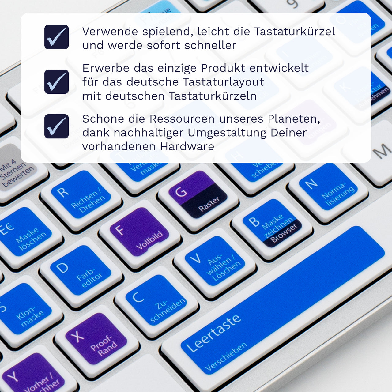 Capture One Tastaturaufkleber Nahansicht für PC/MAC mit deutschen Shortcuts/Tastaturbefehlen/Tastaturkürzeln | TasTutor