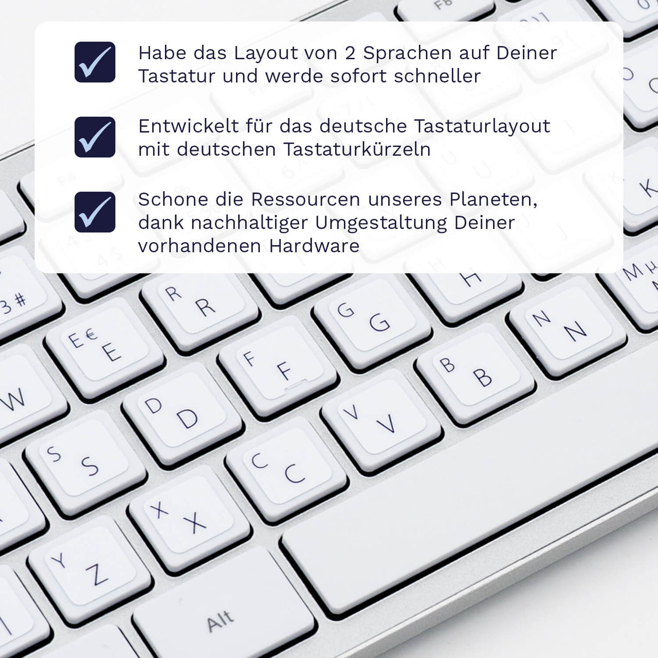 Englische Tastaturaufkleber Nahansicht für PC/MAC mit deutschen Shortcuts/Tastaturbefehlen/Tastaturkürzeln | TasTutor