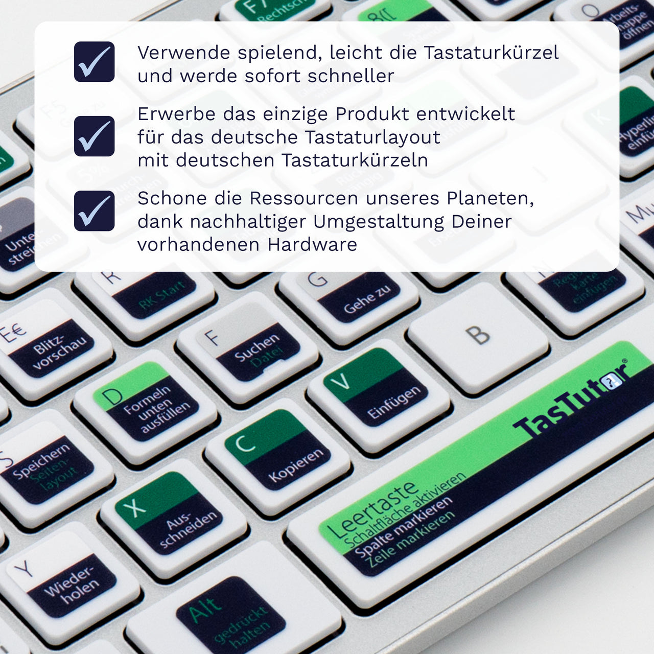 Excel Tastaturaufkleber Nahansicht für PC/MAC mit deutschen Shortcuts/Tastaturbefehlen/Tastaturkürzeln | TasTutor