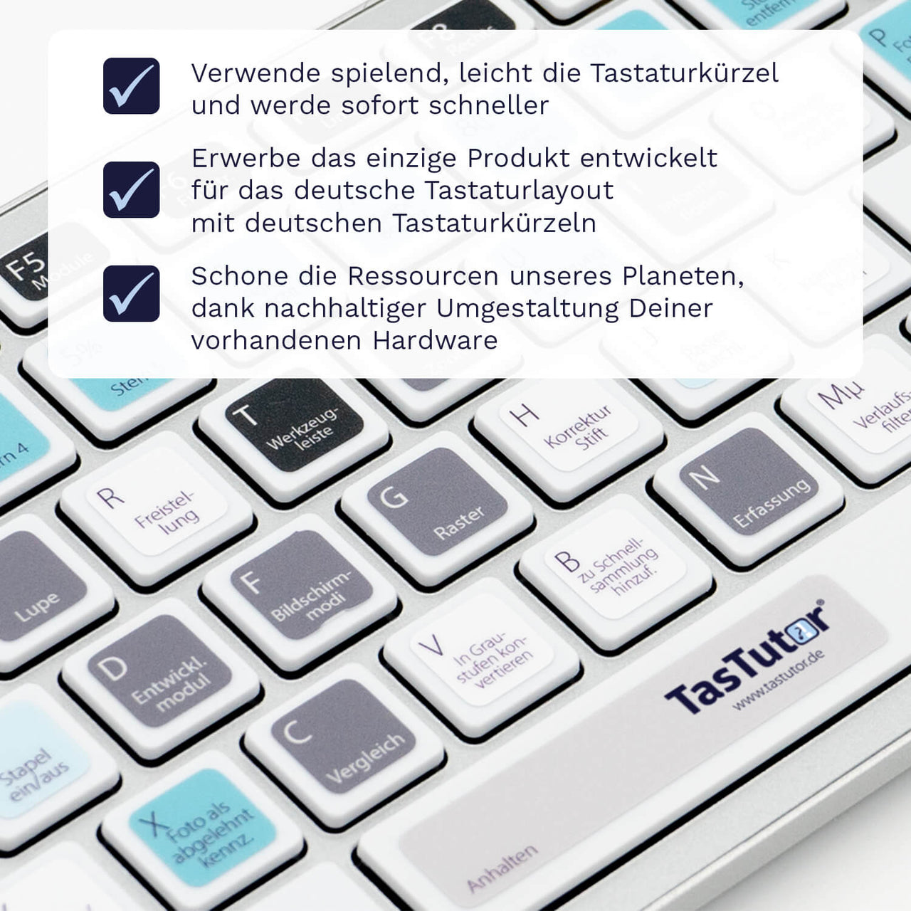 Lightroom Tastaturaufkleber Nahansicht für PC/MAC mit deutschen Shortcuts/Tastaturbefehlen/Tastaturkürzeln | TasTutor