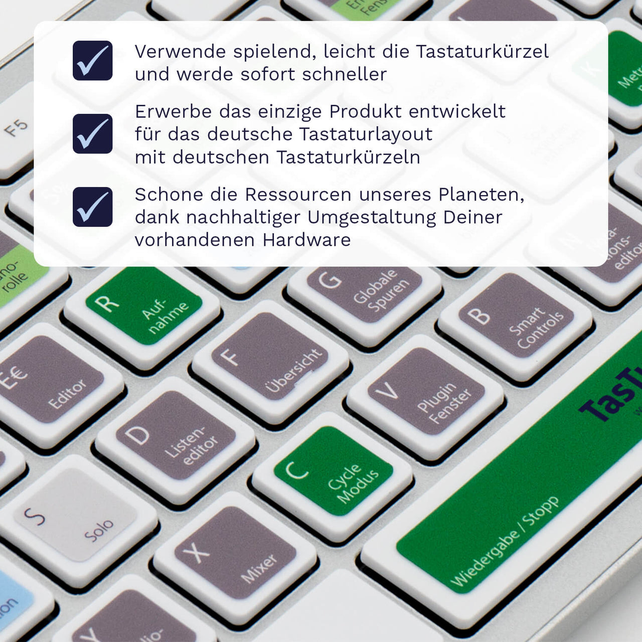 Logic Tastaturaufkleber Nahansicht für MAC mit deutschen Shortcuts/Tastaturbefehlen/Tastaturkürzeln | TasTutor