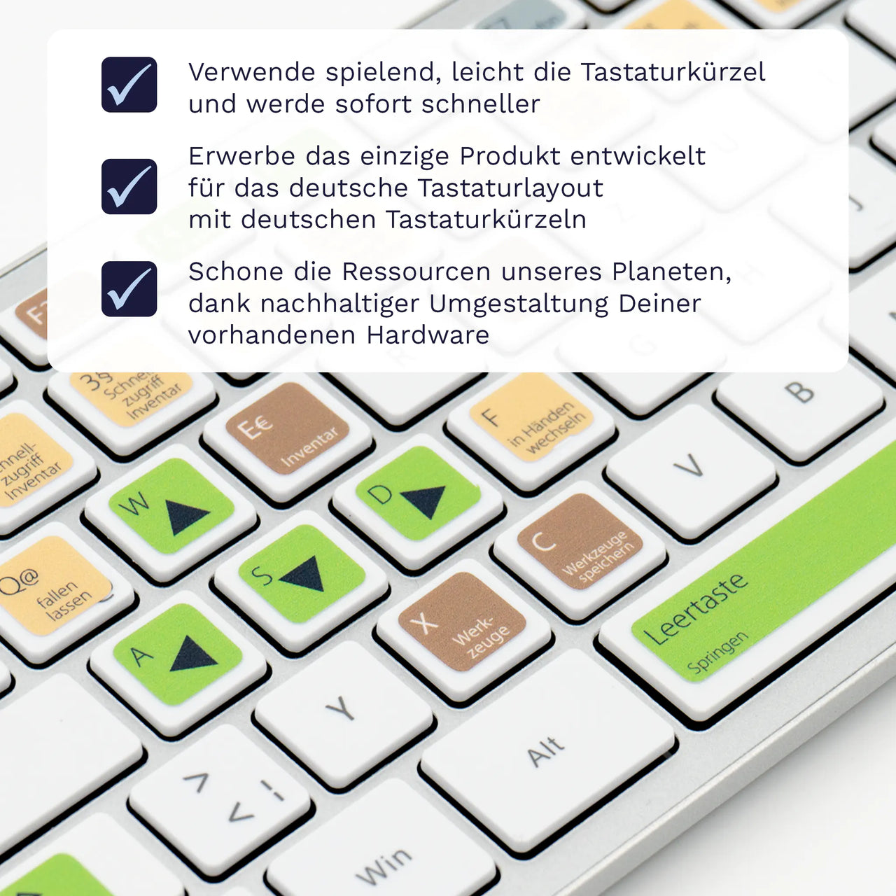 Minecraft Tastaturaufkleber Nahansicht für PC/MAC mit deutschen Shortcuts/Tastaturbefehlen/Tastaturkürzeln | TasTutor