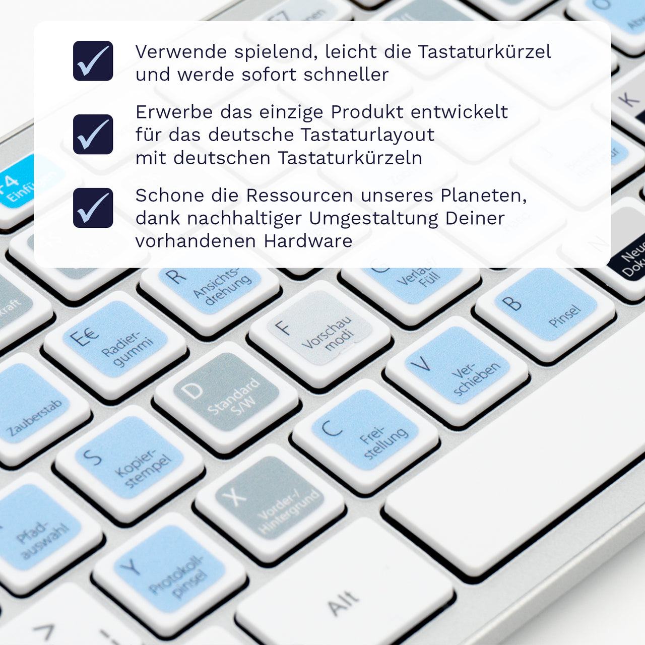 Photoshop Tastaturaufkleber Nahansicht für PC/MAC mit deutschen Shortcuts/Tastaturbefehlen/Tastaturkürzeln | TasTutor