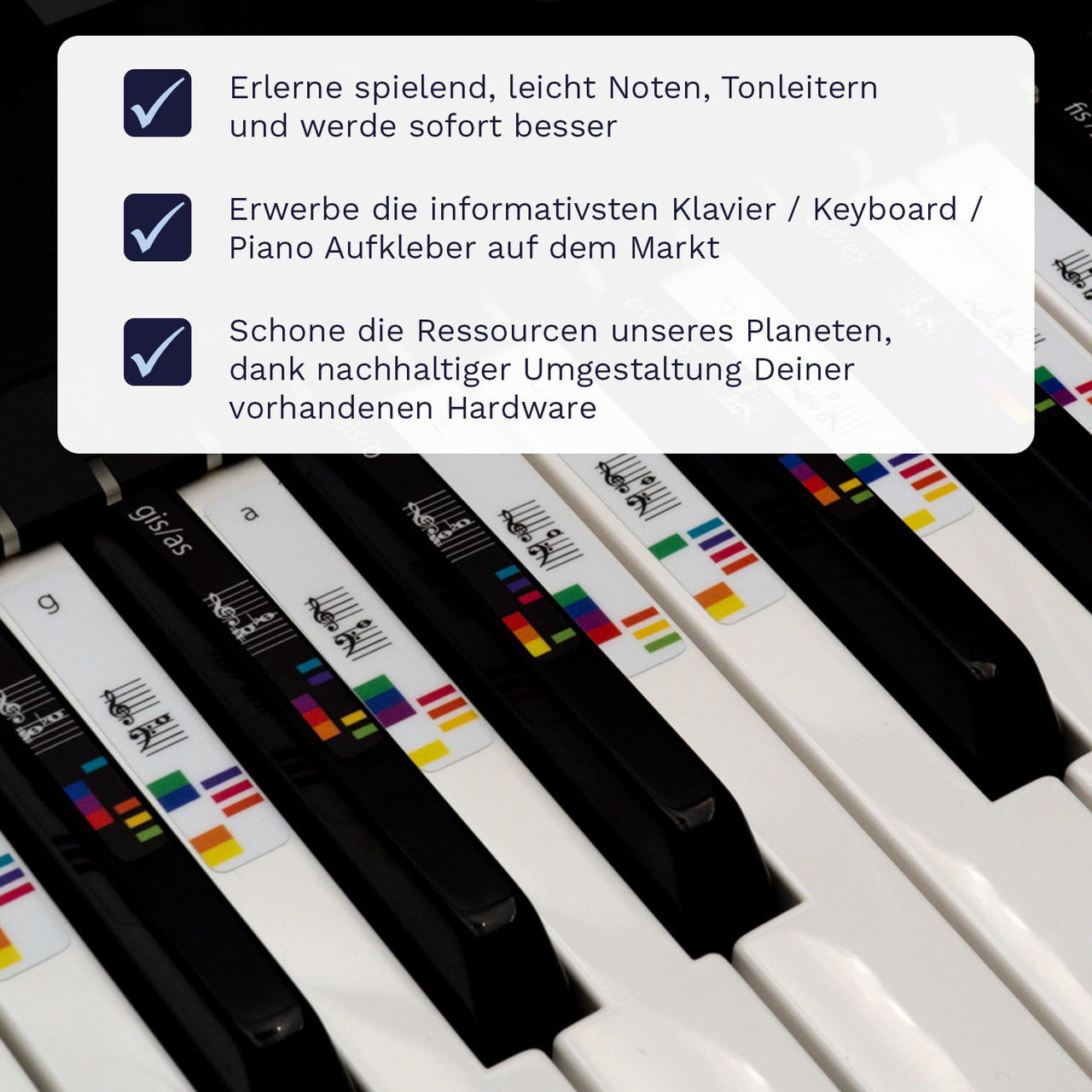 Piano/Klavier/Keyboard Tastaturaufkleber Nahansicht mit deutschem und internationalen Notenbild/Quintenzirkel | TasTutor